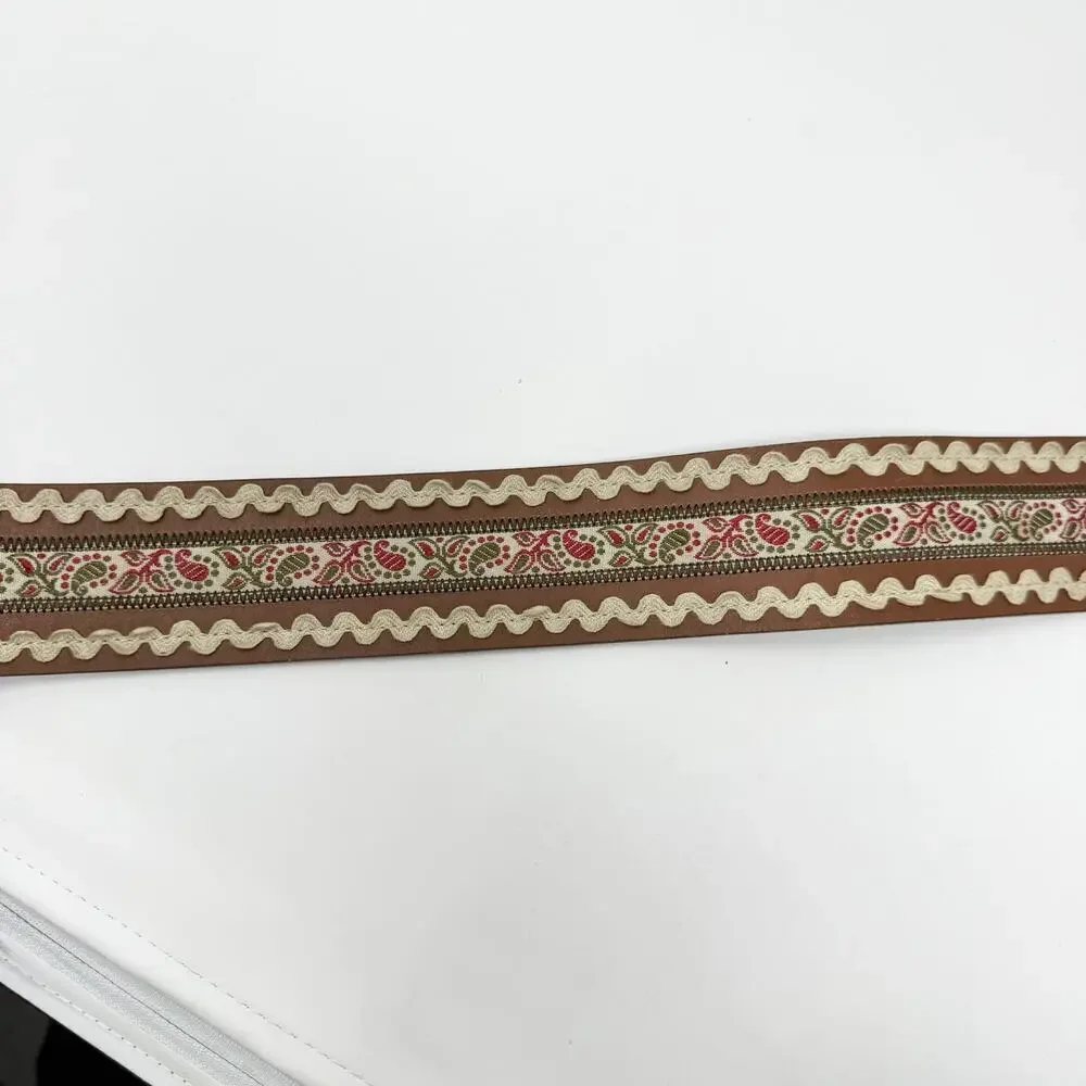 Brown Leather Folk Belt Paisley Fabric Rickrack Festival Ren Faire Peasant Sz M - Picture 8 of 12